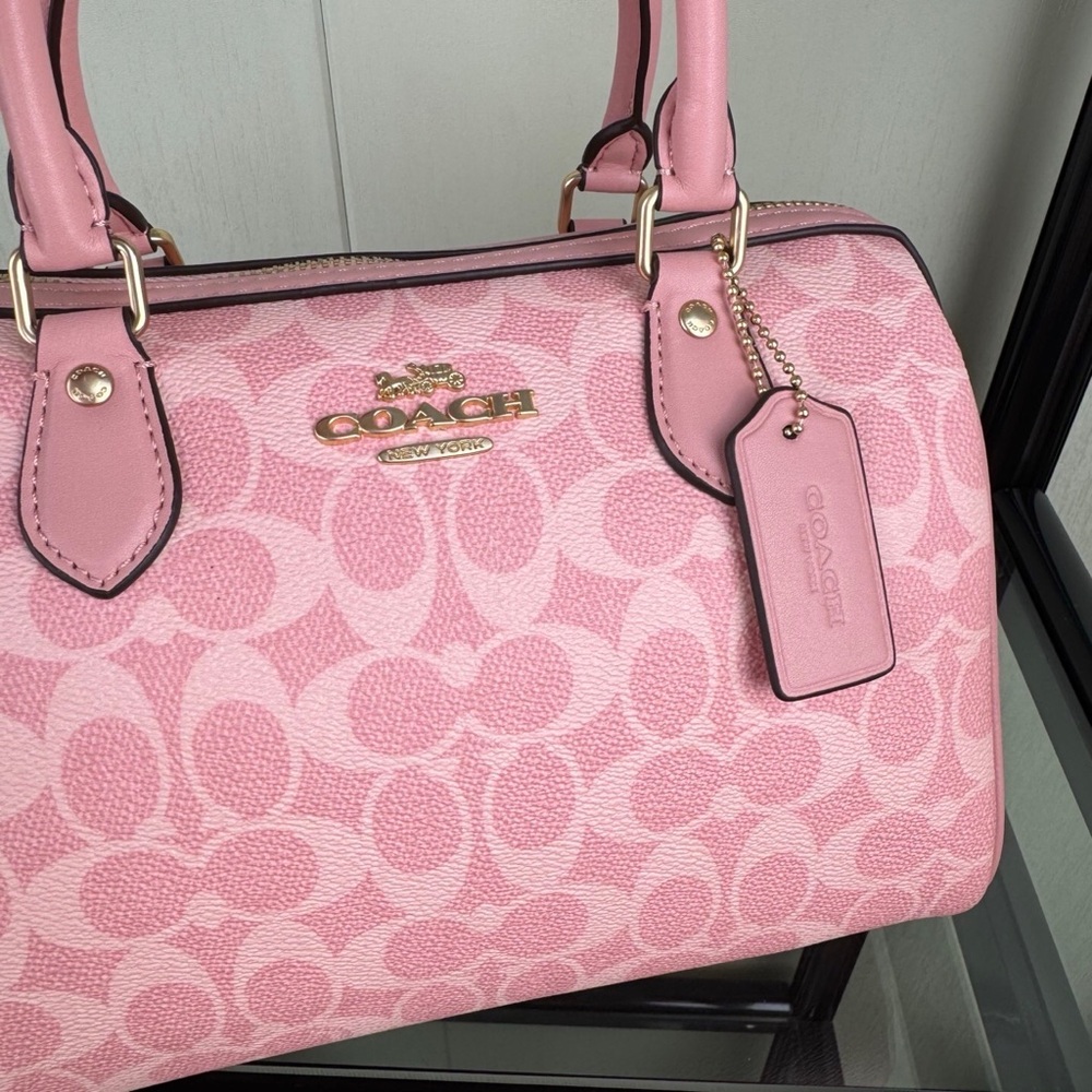 Coach Pastel Pink Logo Print Top Handle Satchel - Picture 6 of 8